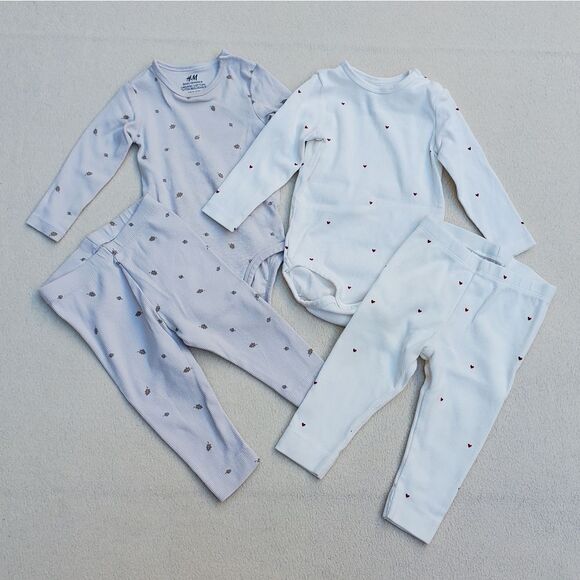 H&M 2 sets of long sleeve bodysuits and pants size 9 months - Picture 1 of 12